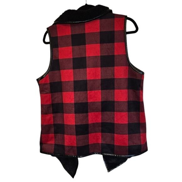 Multiples Size L Buffalo Plaid Vest w/ Faux Leather Trim - Picture 2 of 5